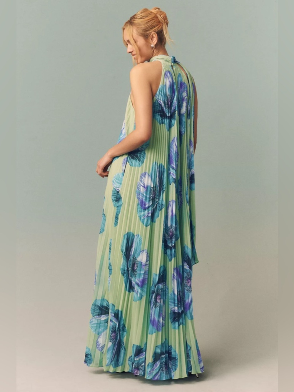 BHLDN Rosie Mock-Neck Pleated Chiffon Maxi Dress Anthropologie Summer Wedding ✅ - Picture 6 of 8